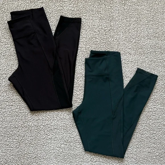 ✝️ Old Navy | Black & Hunter Green Mesh Panel Leggings - Picture 2 of 11